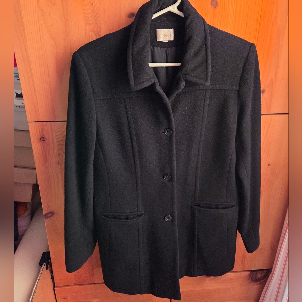Cleo Women's Vintage Black Wool & Cashmere Blend Pea Coat Size 8